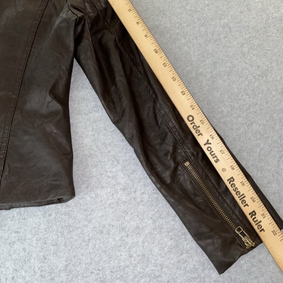 Andrew Charles Moto Jacket‎ XS Brown Faux Leather Chain Detail Asymmetrical Zip - Picture 14 of 15